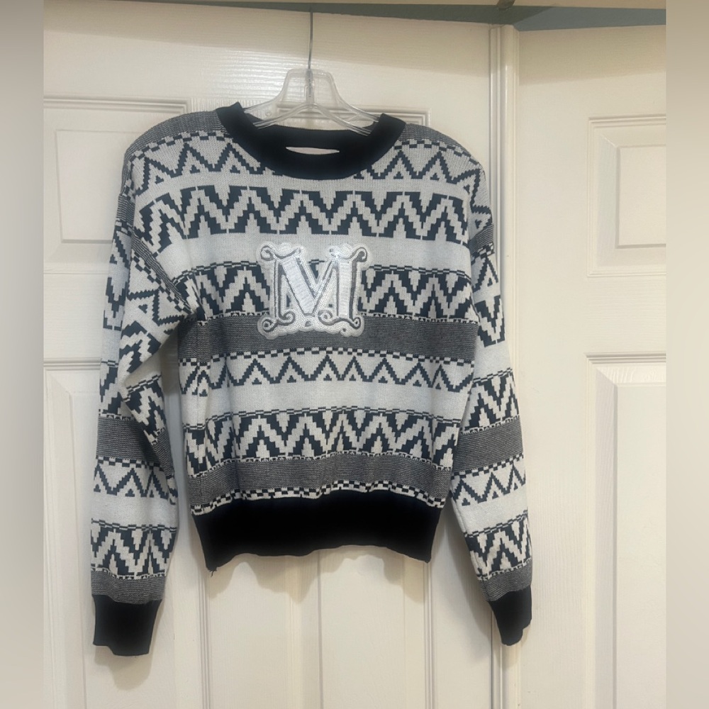 Tiffany Ann Black White WOMENS Knitted‎ Sequins M LOGO SWEATER SIZE SMY